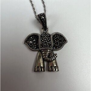 Sterling Silver 925 Marcasite Elephant Pendant Necklace 18” Thai 925